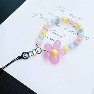OEM ONE-C1148 Gantungan Hp Bunga Manik Flower Beads Lanyard Pergelangan Tangan / Gantungan Kunci Hea