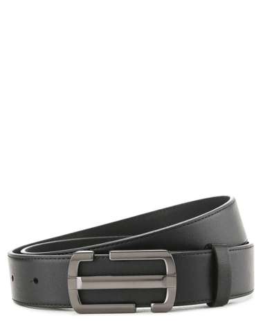 Urban State - Icon Plate Buckle Top Grain Leather Belt - Black 120 cm Black
