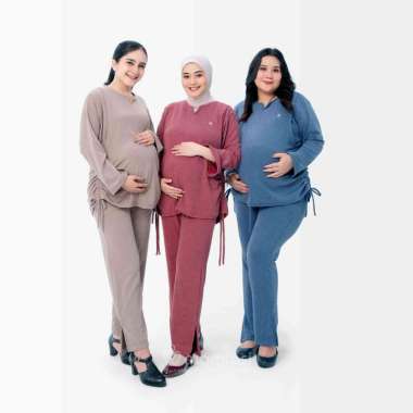 Momiasi – Ruby One set Knit – Setelan Wanita Knit Rib –Baju Set Celana Bumil Busui Friendly L RUBY-J