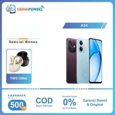 OPPO A3X 4/64GB 4/128GB 5100mAh Qualcomm Snapdragon 6s 4G Gen1 Garansi Resmi CERIA 4/64 Red