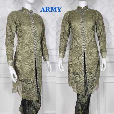 INAZ Setelan Rok Kebaya Wanita Modern Tunik Bahan Brukat Model Kebaya Modern army