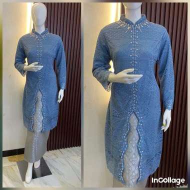 ZEA Setelan Rok Kebaya Wanita Modern Tunik Bahan Brukat Model Kebaya Modern Terbaru denim