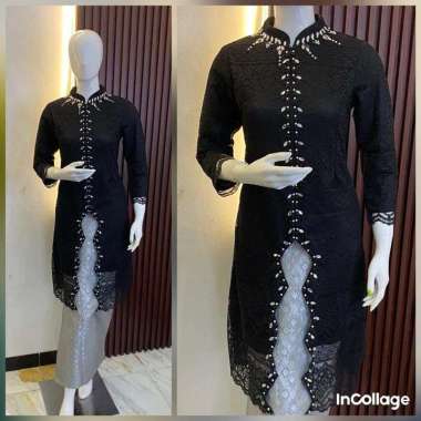 ZEA Setelan Rok Kebaya Wanita Modern Tunik Bahan Brukat Model Kebaya Modern Terbaru hitam