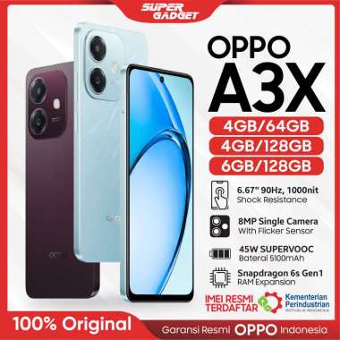 OPPO A3X 4G 4/64 4/128 6/128GB RAM 4GB / 6GB ROM 64GB 128GB Smartphone Handphone Android Terbaru 4/6