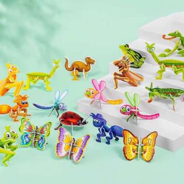 OEM SK-M358 Mainan Edukasi Anak DIY Puzzle 3D Mini Motif Dino Animal Serangga Pesawat / Mainan Bongk