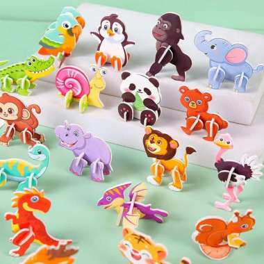 OEM SK-M358 Mainan Edukasi Anak DIY Puzzle 3D Mini Motif Dino Animal Serangga Pesawat / Mainan Bongk