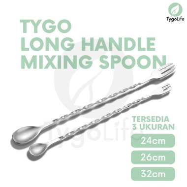TYGO LONG HANDLE MIXING COCKTAIL SPOON FORK 26CM 32CM STAINLESS STEEL SENDOK GARPU PANJANG PENGADUK 