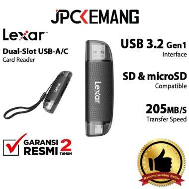 JPC KEMANG Lexar USB 3.2 Card Reader Dual Slot USB A / Type C for Memory Card SD Card MicroSD SDXC M
