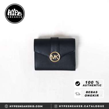 Dompet MICHAEL KORS MK GOLD BLACK BIFOLD WALLET 100% ORIGINAL 11X9CM