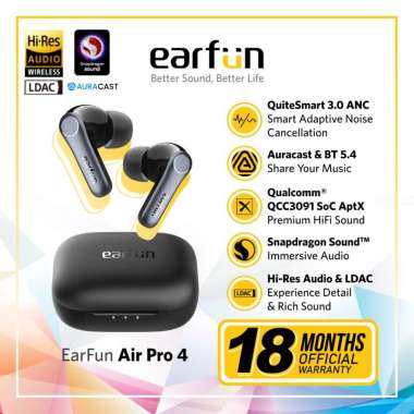 EarFun Air Pro 4 - Black - ANC TWS with Snapdragon LDAC Audio & Auracast