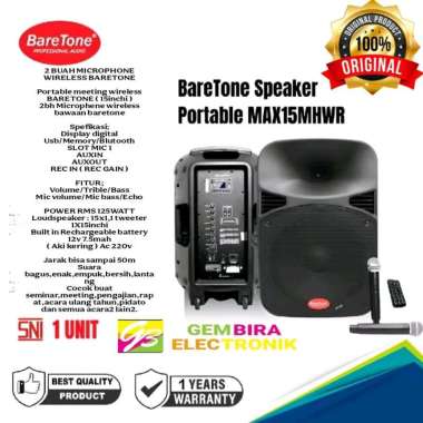 Speaker Portable Meeting Wireless 15 Inch Baretone MAX15MHWR Original HITAM FULL