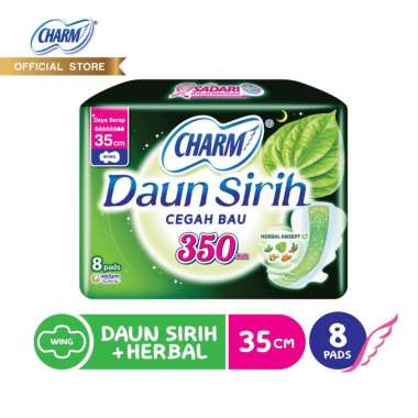 Charm Pembalut Daun Sirih + Herbal Night 35cm Wing 8 pads