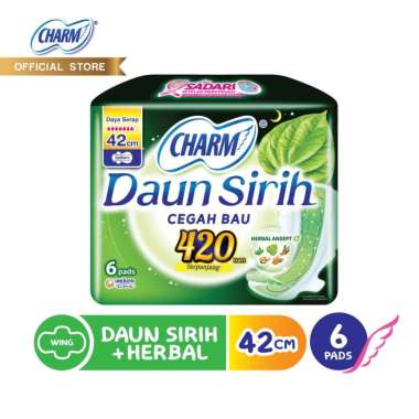 Charm Pembalut Daun Sirih + Herbal Night 42cm Wing 6 pads