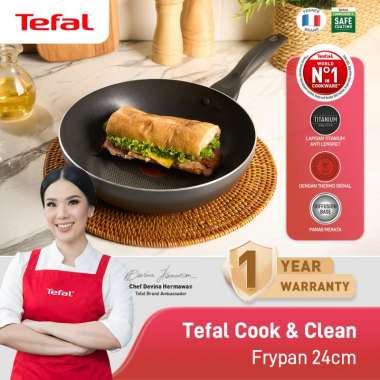Tefal Cook & Clean Frypan 24cm - Panci Wajan Penggorengan Hitam