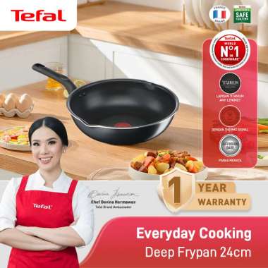 Tefal Everyday Cooking Deep Frypan 24cm - Panci Wajan Penggorengan Hitam