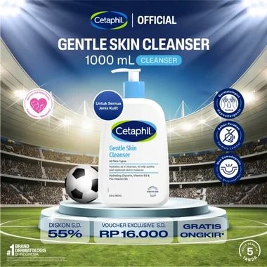 Cetaphil Gentle Skin Cleanser 1000ml dengan Niacinamide, Glycerin dan Panthenol Sabun Pembersih Muka Untuk Segala Jenis Kulit