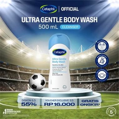 Cetaphil Ultra Gentle Body Wash 500ml dengan Aloe Vera dan Pro Vitamin B5 Sabun Mandi untuk Perawatan Tubuh