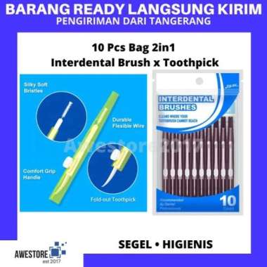 1 Box Mix 4 Size Interdental Brush 2in1 Sikat Gigi Ortho Behel Kawat 2in1 10pc Biru