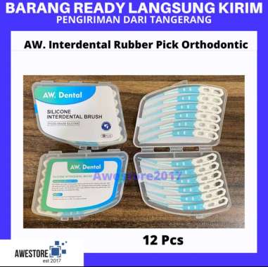 1 Box Mix 4 Size Interdental Brush 2in1 Sikat Gigi Ortho Behel Kawat AW. RUBBER 12pc