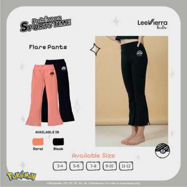 Pokémon Highwaist Flare Pants, Celana Cutbray Anak 9-10 tahun Coral