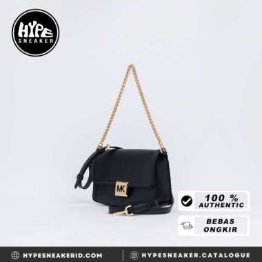 Tas MICHAEL KORS MK OUTLINE GOLD BUCKLE FLAP BLACK CHAIN SHOULDER BAG 100% ORIGINAL 25X15X7CM
