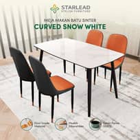 STARLEAD Meja Makan Sintered Stone - Curved Snow White / Curved Ermine Grey