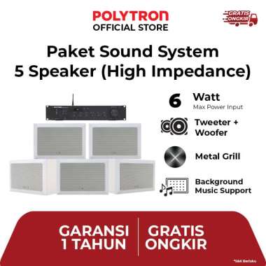 Polytron Sound System Sekolah Masjid Mushola Kantor (5 Wall Speaker) - 5 PPB W05A6 + PPA FP30