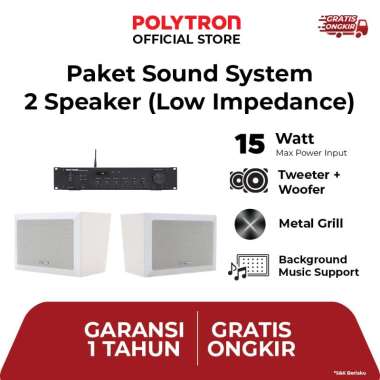 Polytron Sound System Sekolah Masjid Mushola Kantor (2 Wall Speaker) - 2 PPB W05B15 + PPA FP30