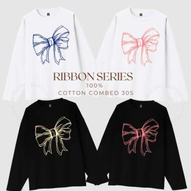 ELLIPSESINC Kaos Lengan Panjang Ribbon PANJANG OVERSIZE PINK (KAOS PUTIH)