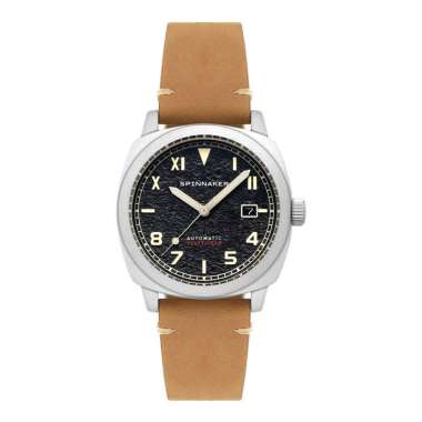 Jam Tangan Pria Spinnaker Hull SP-5071-01 California Granite Black Dial Brown Leather Strap