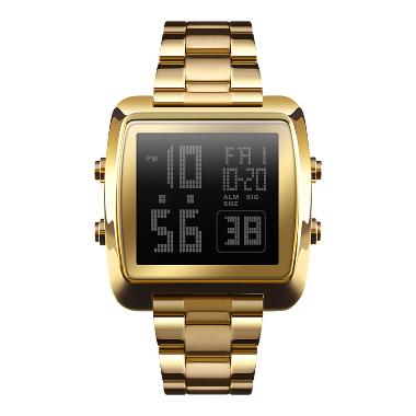 Jam Tangan Pria SKMEI 1369GD Men Black Digital Dial Gold Stainless Steel Strap