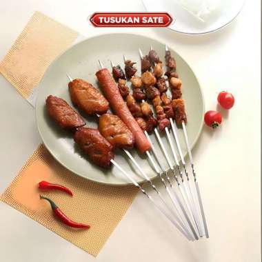 OEM RB-C1162 Tusuk Sate Stainless Steel Reusable Anti Karat Barbeque Skewer / Tusukan Sate Daging Ay