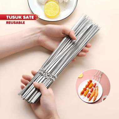 OEM ONE-C1162 Tusuk Sate Stainless Steel Reusable Anti Karat Barbeque Skewer / Tusukan Sate Daging A