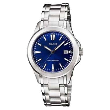 Jam Tangan Wanita Casio General LTP-1215A-2A2DF Enticer Ladies Blue Dial Stainless Steel Band SILVER