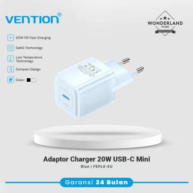 Vention Adaptor Charger 20W USB-C Mini Size PD Fast Charging FEP - Wonderland Store Surabaya Blue