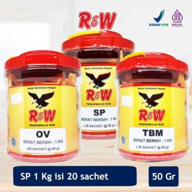 Emulsifier SP Ovalet TBM Pengemulsi Pelembut Pengembang Kue Roti Rajawali R&W RW 1 Kg Toples 50 gr i