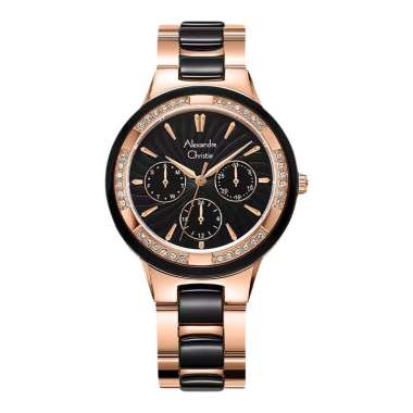 Jam Tangan Wanita Alexandre Christie Multifunction AC 2299 BF BRGBA Ladies Black Dial Dual Tone St S
