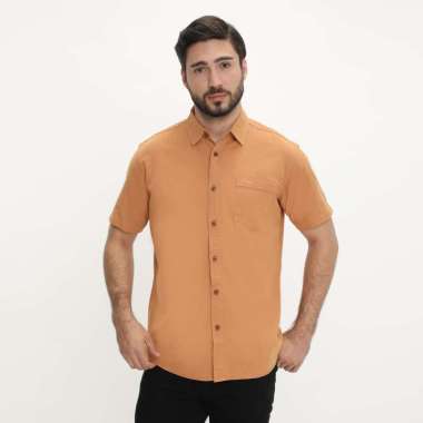 POLICE Kemeja Polos Cotton Regular Fit Pria Orange Muda XL