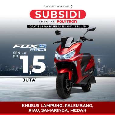 Polytron Fox S Electric Sepeda Motor Listrik - OTR (Lampung, Palembang, Pekanbaru, Medan dan Samarin