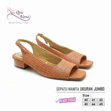 Qeis Alona | Sandal Wanita Cream Motif Kulit Buaya Mewah Berkelas | Sendal Heels Pesta Formal Cewek 