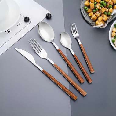 OEM SK-C1166 Sendok Garpu Stainless Steel Korea Handle Kayu / Alat Makan Sendok Garpu Gagang Kayu Wo