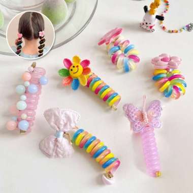 OEM SK-C1167 Ikat Rambut Bergulir Anak Perempuan Motif Lucu / Karet Ulir Pita Kabel Ikat Rambut Spir
