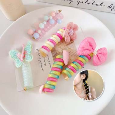 ONE-C1167 Ikat Rambut Bergulir Anak Perempuan Motif Lucu / Karet Ulir Pita Kabel Ikat Rambut Spiral 