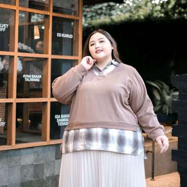 Bigissimo - Gizetta Blouse Flanel Atasan Wanita Big Size Jumbo Oversize 4X (setara 6XL) HAZEL BROWN