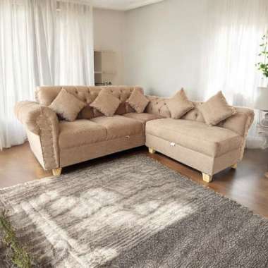 Sofa L Putus Kancing Minimalis / Kursi Ruang Tamu 1 Set