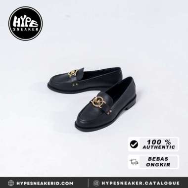 Sepatu MICHAEL KORS GOLD BLACK LOAFER HEELS 100% ORIGINAL 38