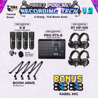 PAKET PODCAST RECORDING TECH V2 4 ORANG - PRO RTX8 - RECORDING TECH X8 KOMBINASI