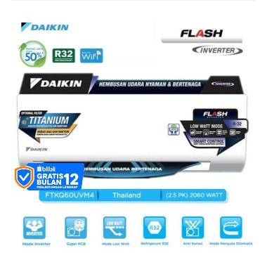 DAIKIN AC Flash Inverter [2.5 PK] STKQ60UV - FTKQ60UVM4 & RKQ60UVM4 [INDOOR & OUTDOOR UNIT ONLY] - T