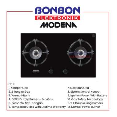 Modena Kompor Tanam Gas 2 Tungku BH 2727 / BH2727 Gas Hob