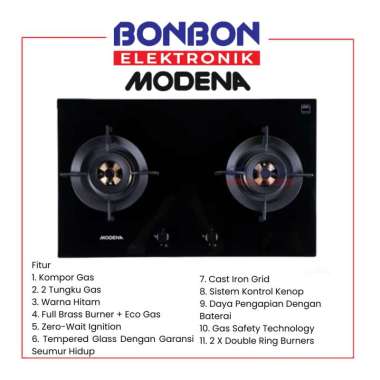 Modena Kompor Tanam Gas 2 Tungku BH 2723 LL / BH2723LL Gas Hob